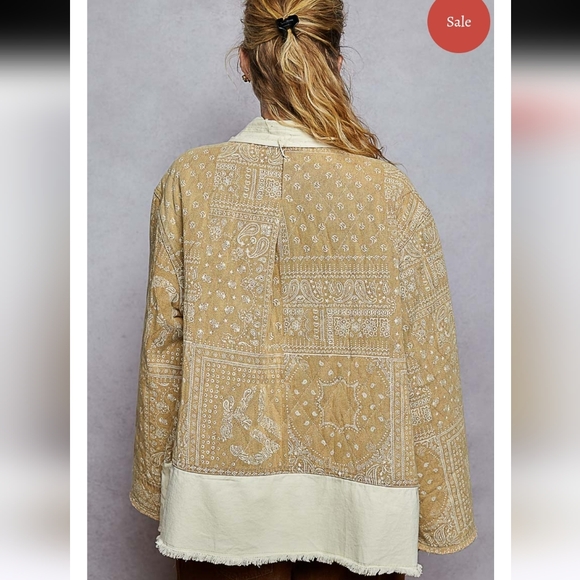 POL NWT Ponderosa Jacket Quilted  Tan and Cream  Embroidered Patchwork Jacket - Picture 9 of 9